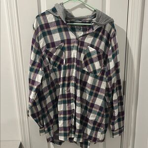 Natural Reflections Multicolor Plaid Shirt with Hood
